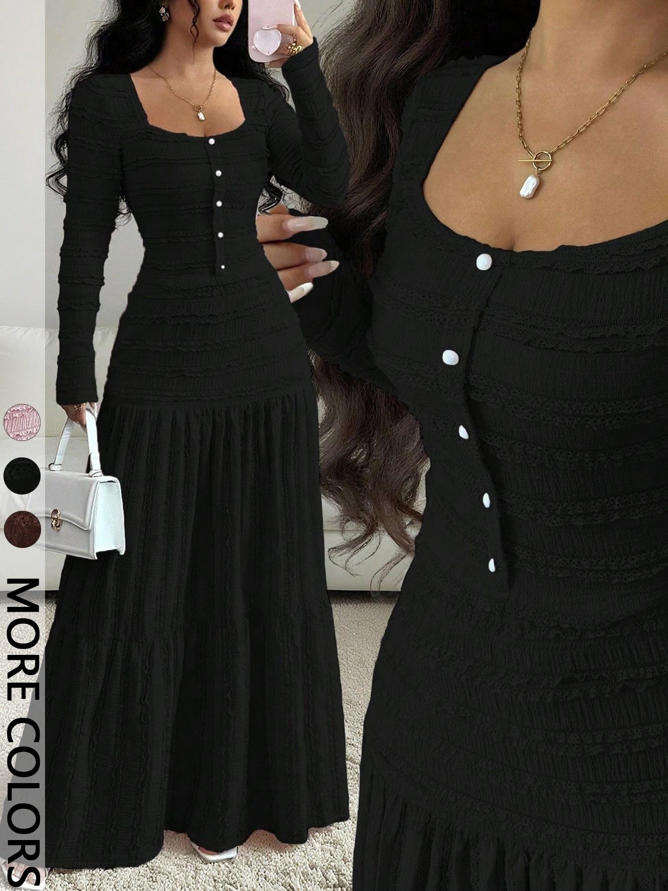 Women's Casual Elegant Party Sweet Cute Long Sleeve Square Neck Dress, Womenswear Stylish Ladies' Formal Evening Wear Elegant Gown, Perfect for Special Occasions Valentine's Day, Sweet And Cute Women's Casual Elegant Party Sweet Cute Long Sleeve Square Neck Dress, Womenswear Stylish Ladies' Formal Evening Wear Elegant Gown, Perfect for Special Occasions Valentine's Day, Sweet And Cute