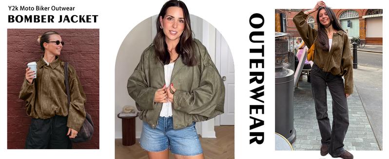 Yeokou Women's Faux Suede Bomber Jacket Oversized Pilot Coats Fall Lapel Zip Up Motorcycle Streetwear Outerwear Yeokou Women's Faux Suede Bomber Jacket Oversized Pilot Coats Fall Lapel Zip Up Motorcycle Streetwear Outerwear