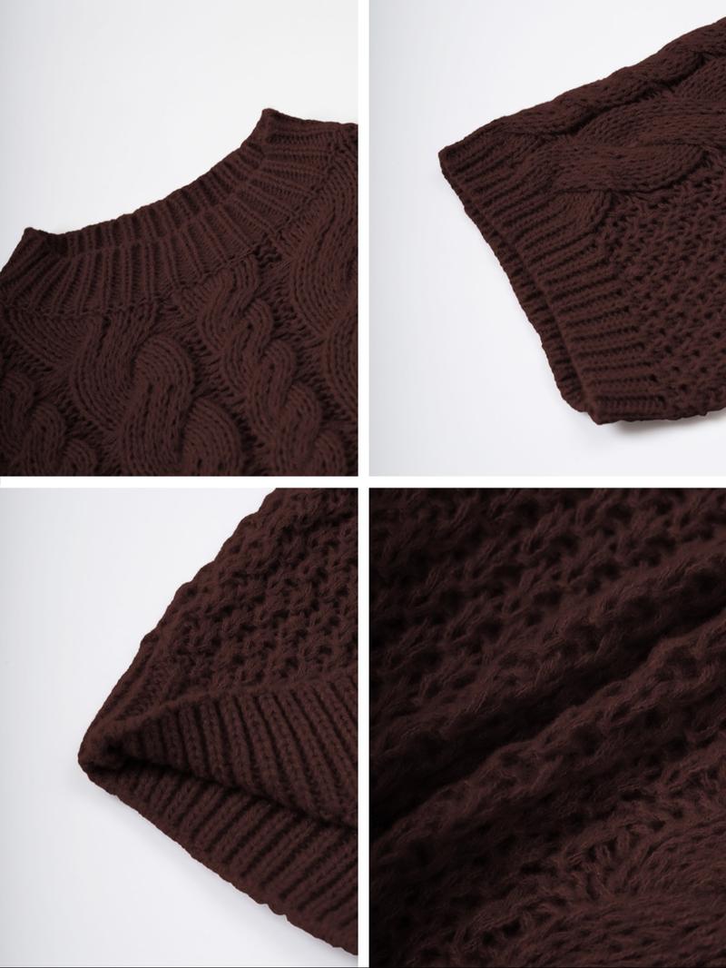 Women's Casual Loose-Fit Sweater, Round Neck Long Sleeve Knitted Top, Fall & Winter Fashion, Daily Wear, Plain Color Knitwear