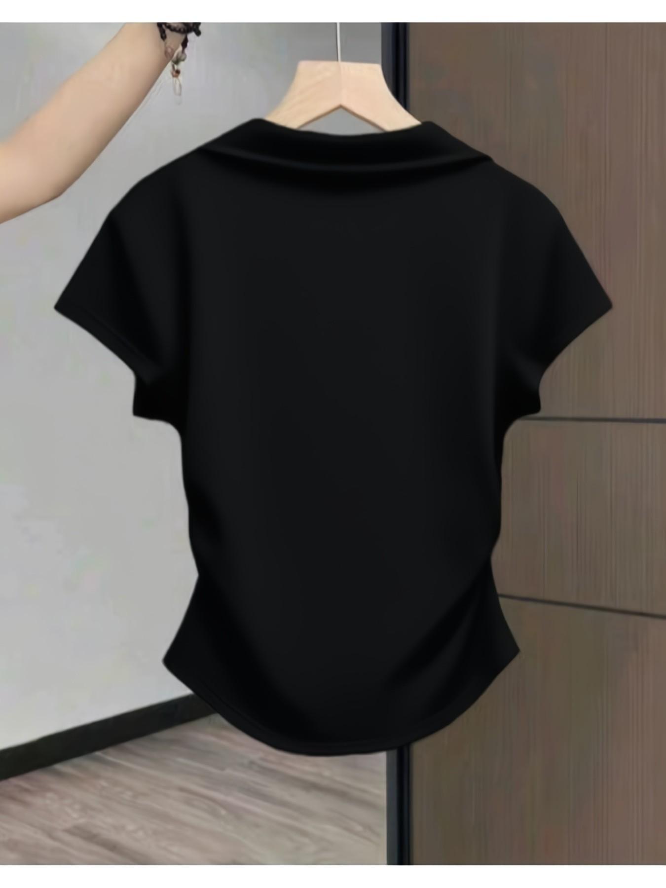 Women's 3 Pack Heart Graphic Polo Shirts, Short Sleeve V Neck Slim Fit Crop Tops, Soft Stretchy Y2K Aesthetic Tees, Casual Going Out Daily Wear for Teens, Juniors & Young Adults