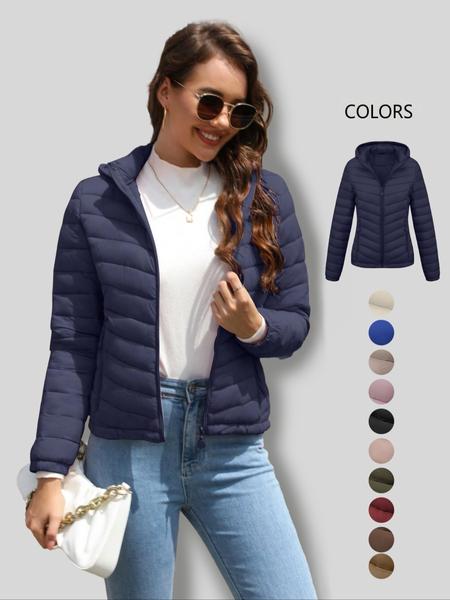 Women's Lightweight Puffer Jacket, Casual Fall & Winter Hooded Coat with Pockets, Warm Daily Commute Outerwear Women's Lightweight Puffer Jacket, Casual Fall & Winter Hooded Coat with Pockets, Warm Daily Commute Outerwear