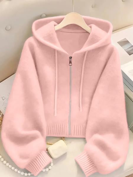 Long Sleeve Loose Knit Hoodie with Zipper Cardigan, Soft Comfortable Unique Design for Autumn & Winter Stylish Tops, Womenswear Long Sleeve Loose Knit Hoodie with Zipper Cardigan, Soft Comfortable Unique Design for Autumn & Winter Stylish Tops, Womenswear