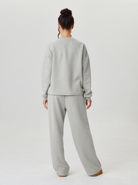Women's Casual Solid Color Loose Long Sleeve Top & Exposed Stitches Trousers Co-ord