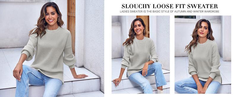 Ebifin Womens Oversized Tunic Sweaters Fall Slouchy Long Sleeve Ribbed Knit Side Slit Pullover Jumper