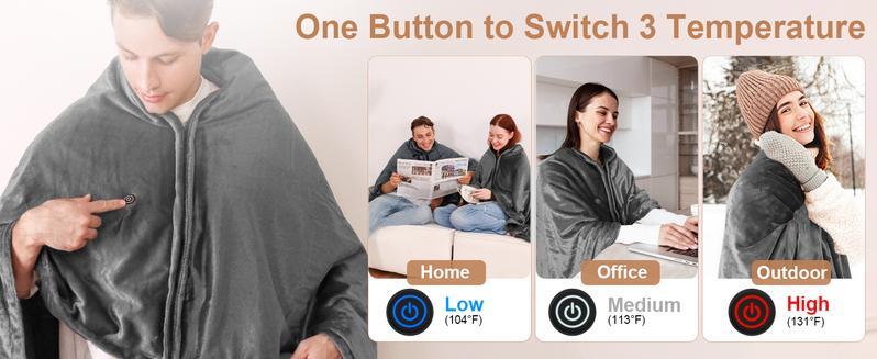 Portable USB Heated Blanket Shawl - 59'' x 33.5'' Wearable Electric Throw with 10000MAH power bank | Adjustable 3 Heating Levels & Fast Heating | Machine Washable Dual-Sided Velvet Soft Wrap for Indoor/Outdoor Use at Home/Office/Travel Christmas Gift Portable USB Heated Blanket Shawl - 59'' x 33.5'' Wearable Electric Throw with 10000MAH power bank | Adjustable 3 Heating Levels & Fast Heating | Machine Washable Dual-Sided Velvet Soft Wrap for Indoor/Outdoor Use at Home/Office/Travel Christmas Gift