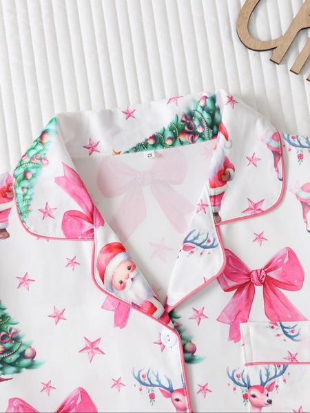 Two-piece Set Women's Christmas Print Button Front Pocket Shirt & Elastic Waist Pants Pyjama, Casual Comfy Long Sleeve Collared Top & Trousers Pyjama Set, Women's Sleepwear for Spring & Fall Two-piece Set Women's Christmas Print Button Front Pocket Shirt & Elastic Waist Pants Pyjama, Casual Comfy Long Sleeve Collared Top & Trousers Pyjama Set, Women's Sleepwear for Spring & Fall