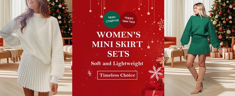 Imily Bela Women's 2 Piece Outfits 2025 Long Sleeve Mock Neck Ribbed Sweaters And Mini Skirt Two Piece Sets