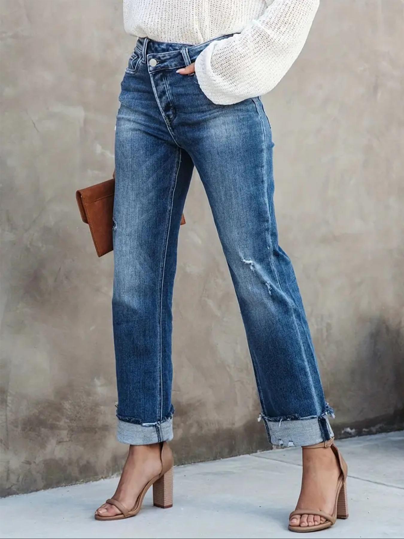 Women's Solid Color Jeans, Casual Comfy Denim Pants for Daily Wear, Ladies Bottoms for All Seasons Women's Solid Color Jeans, Casual Comfy Denim Pants for Daily Wear, Ladies Bottoms for All Seasons