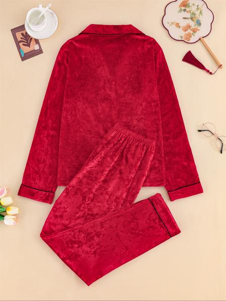 Women's Elegant Winter Pajama Set, Fitted Long Sleeve Button-Up Top & Warm Pants, Comfortable Home Wear for Cold Weather Women's Elegant Winter Pajama Set, Fitted Long Sleeve Button-Up Top & Warm Pants, Comfortable Home Wear for Cold Weather
