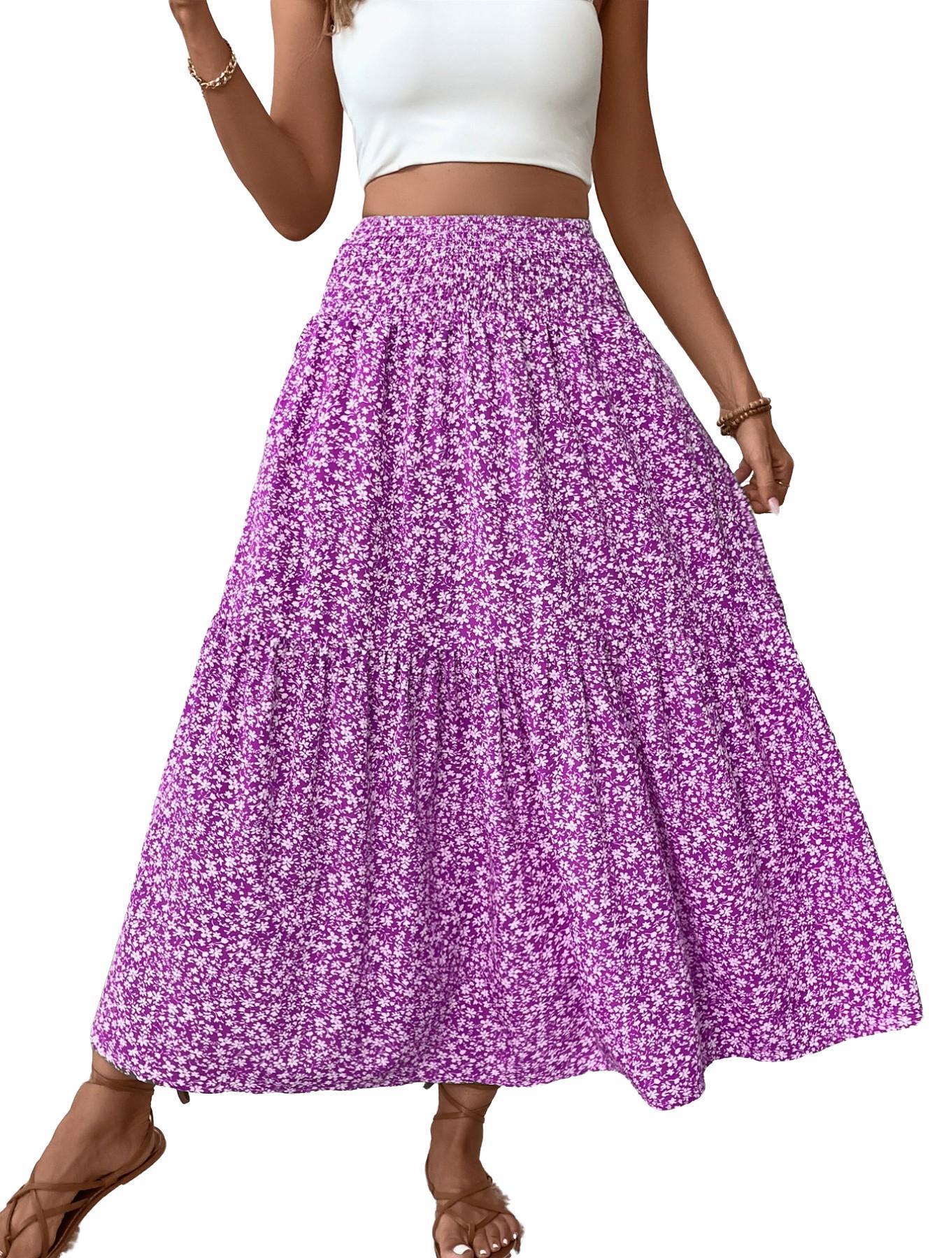Women's Ditsy Floral Vintage Casual Vacation Layered A-Line Skirt, Elegant Long Skirt for Spring & Fall, All over Print Fitted Style Women's Ditsy Floral Vintage Casual Vacation Layered A-Line Skirt, Elegant Long Skirt for Spring & Fall, All over Print Fitted Style
