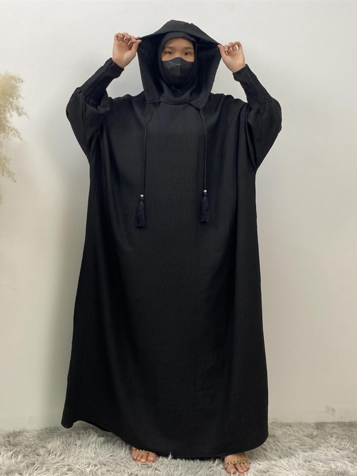 Women's Solid Hooded Dress, Casual Long Sleeve Dress for Fall & Winter, Women's Islamic Clothing for Daily Wear, Modesty Muslim Clothing Women's Solid Hooded Dress, Casual Long Sleeve Dress for Fall & Winter, Women's Islamic Clothing for Daily Wear, Modesty Muslim Clothing