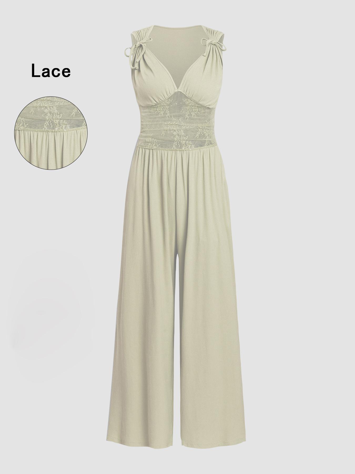 Women's Plain Ruched Deep V Neck Wide Leg Jumpsuit, Sleeveless Ribbed Jumpsuit for Daily Wear, Ladies Clothes for All Seasons, Casual Basic Jumpsuit, Casual Jumpsuits Women's Plain Ruched Deep V Neck Wide Leg Jumpsuit, Sleeveless Ribbed Jumpsuit for Daily Wear, Ladies Clothes for All Seasons, Casual Basic Jumpsuit, Casual Jumpsuits