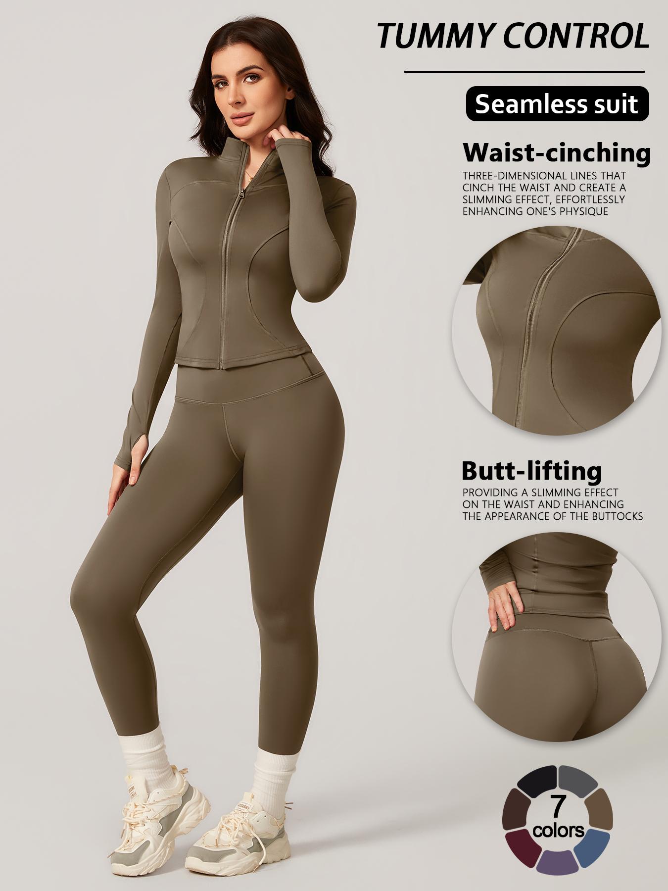 Women's Two-Piece Slim-Fitting Workout Set, Long Sleeve Top and Below-Ankle Sports Pants with Natural Waistline, All-Season Wearable Comfort Tracksuit Set, Stretchy Suit Set, Sportswear Set