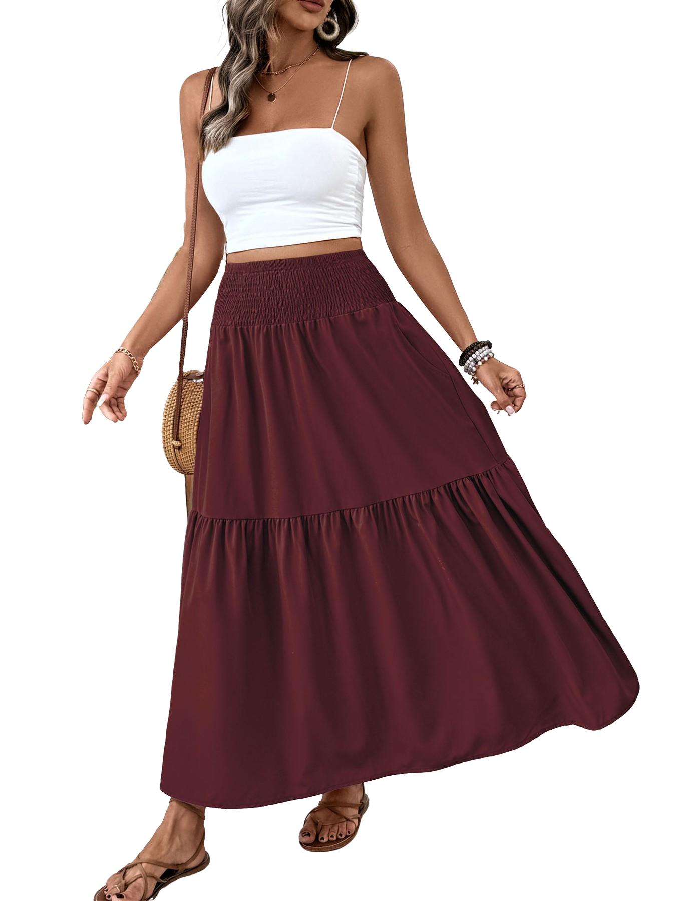 Women's Ditsy Floral Vintage Casual Vacation Layered A-Line Skirt, Elegant Long Skirt for Spring & Fall, All over Print Fitted Style Women's Ditsy Floral Vintage Casual Vacation Layered A-Line Skirt, Elegant Long Skirt for Spring & Fall, All over Print Fitted Style