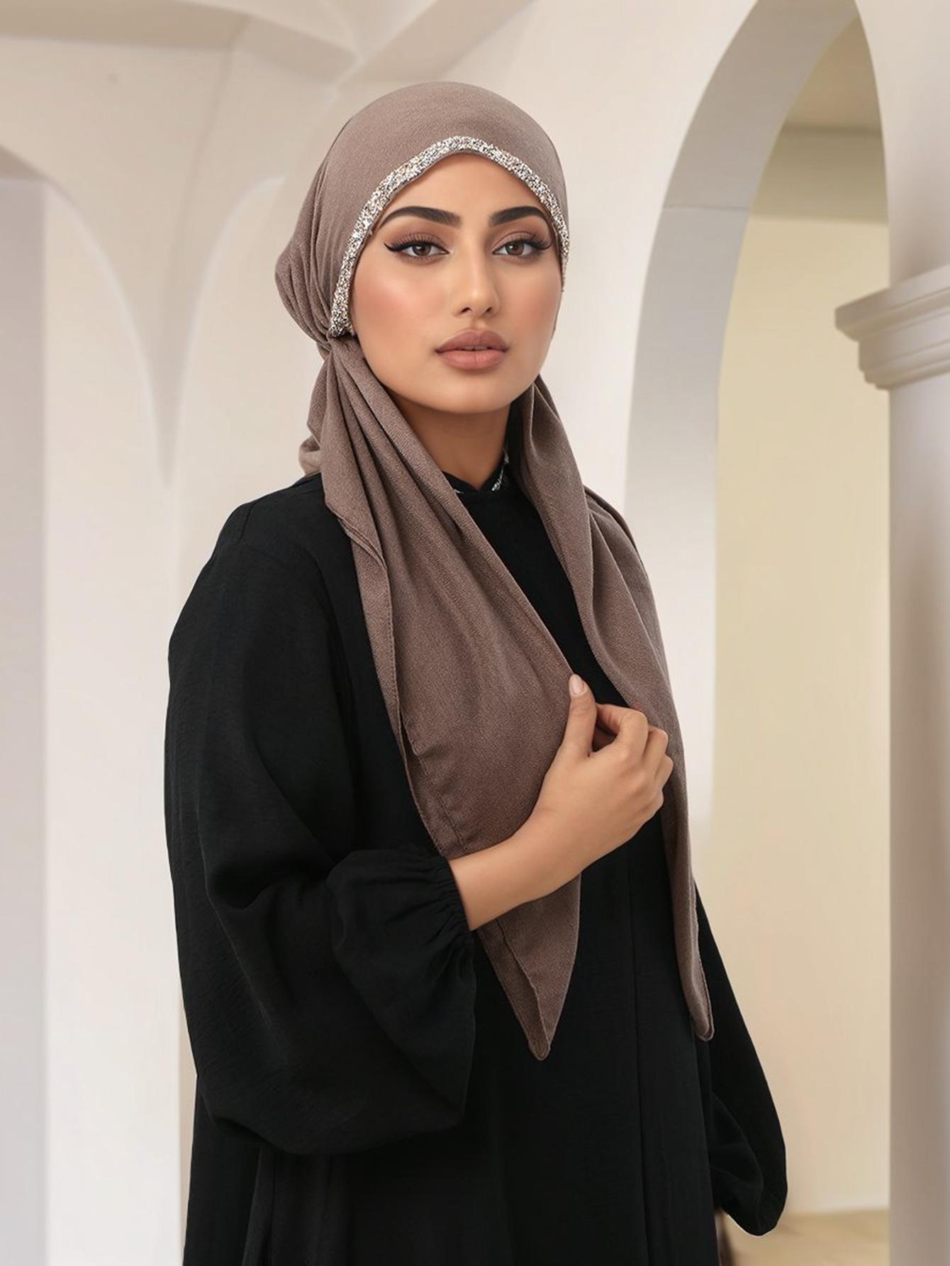Women's Fashion Plain Bejeweled Stretchy Cap, Casual Versatile Simple Hijab, Breathable Sun Protection Sweat-Wicking Jersey Hijabs Women's Fashion Plain Bejeweled Stretchy Cap, Casual Versatile Simple Hijab, Breathable Sun Protection Sweat-Wicking Jersey Hijabs