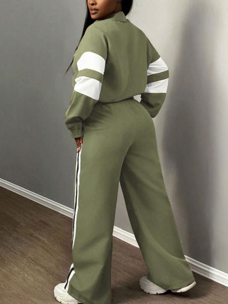 Women's Zipper Jacket & Striped Wide-Leg Pants Set, Streetwear & Casual, Two-Piece Suit for Daily Wear Women's Zipper Jacket & Striped Wide-Leg Pants Set, Streetwear & Casual, Two-Piece Suit for Daily Wear