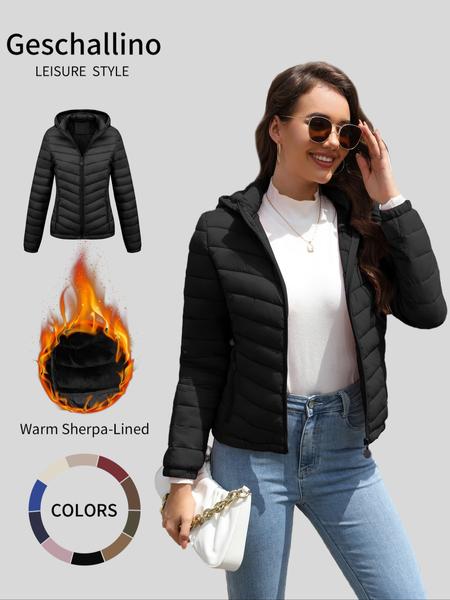 Women's Lightweight Puffer Jacket, Casual Fall & Winter Hooded Coat with Pockets, Warm Daily Commute Outerwear Women's Lightweight Puffer Jacket, Casual Fall & Winter Hooded Coat with Pockets, Warm Daily Commute Outerwear