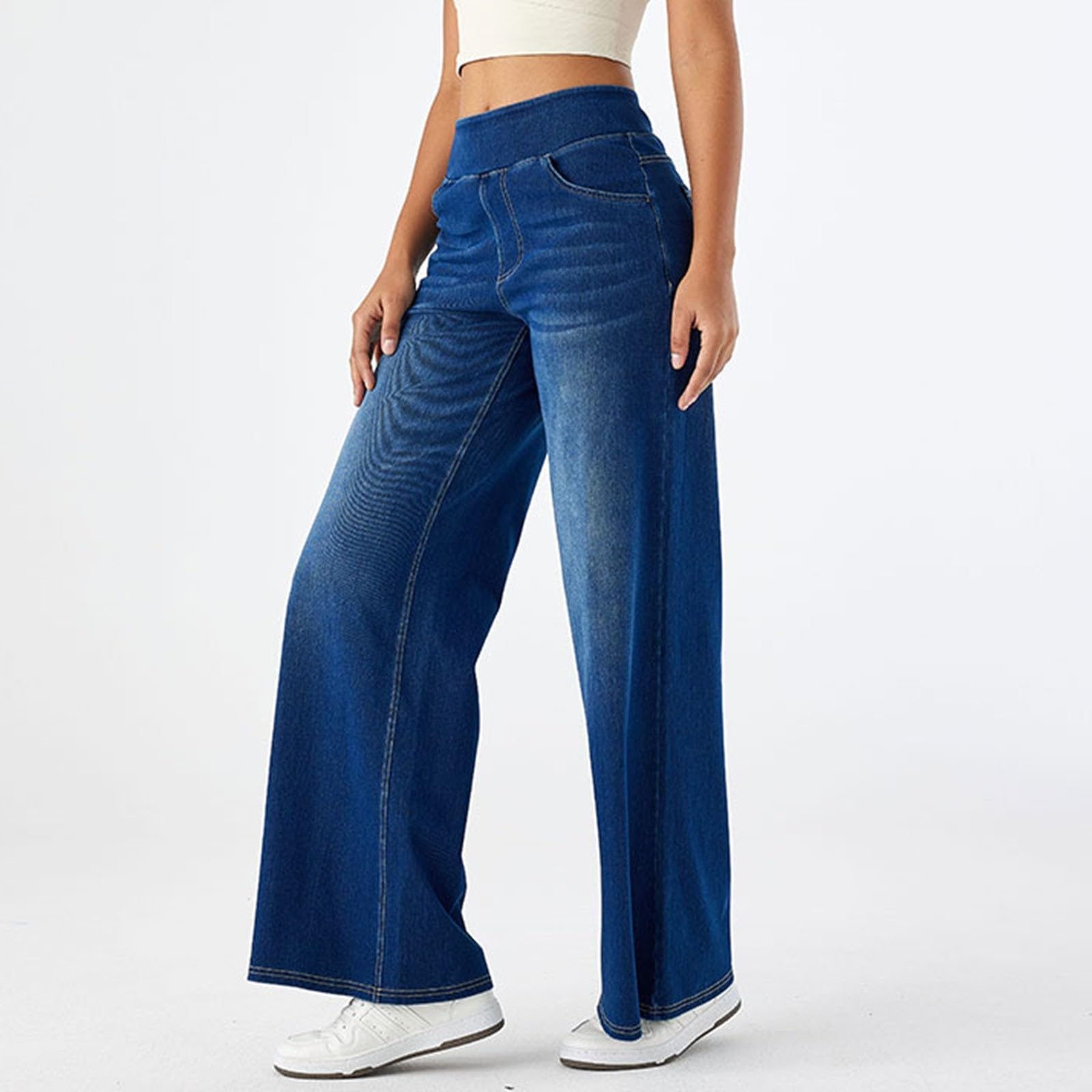 2026🔥 Halara FlexTM High Waisted Multiple Pockets Baggy Wide Leg Washed Stretchy Knit Casual Jeans