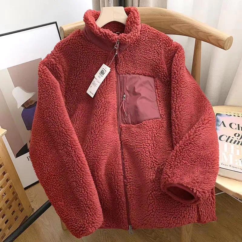 Fashion Lamb Plush Jacket Women's Autumn Winter New Pocket Zipper Long Sleeve Loose Stand Collar Comfort Warm Jacket for Women Fashion Lamb Plush Jacket Women's Autumn Winter New Pocket Zipper Long Sleeve Loose Stand Collar Comfort Warm Jacket for Women