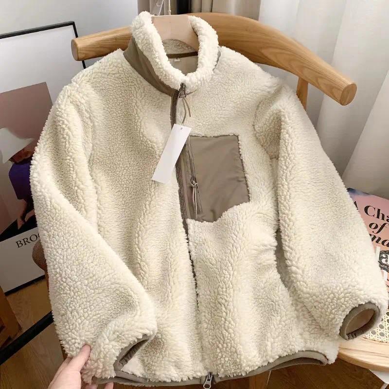 Fashion Lamb Plush Jacket Women's Autumn Winter New Pocket Zipper Long Sleeve Loose Stand Collar Comfort Warm Jacket for Women Fashion Lamb Plush Jacket Women's Autumn Winter New Pocket Zipper Long Sleeve Loose Stand Collar Comfort Warm Jacket for Women
