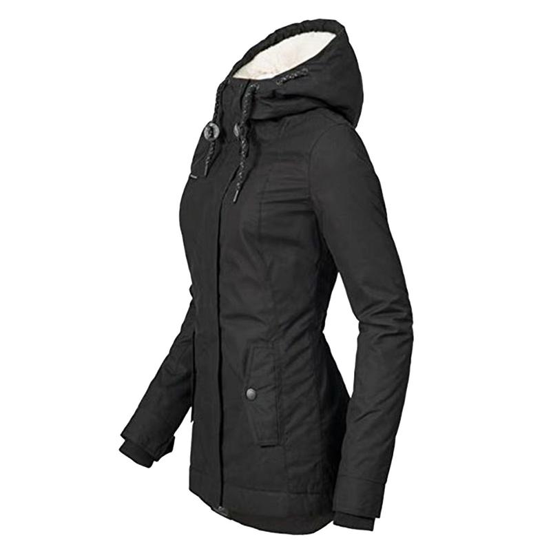 Winter Thickened Cotton Parka with Fleece Lining Hooded Warm Coat Mid-Length Women's Fitted Long Sleeve Outerwear Black Imitation Fur Tops for Casual Basic Minimalist Womenswear Elegance Style - Jackets Winter Thickened Cotton Parka with Fleece Lining Hooded Warm Coat Mid-Length Women's Fitted Long Sleeve Outerwear Black Imitation Fur Tops for Casual Basic Minimalist Womenswear Elegance Style - Jackets