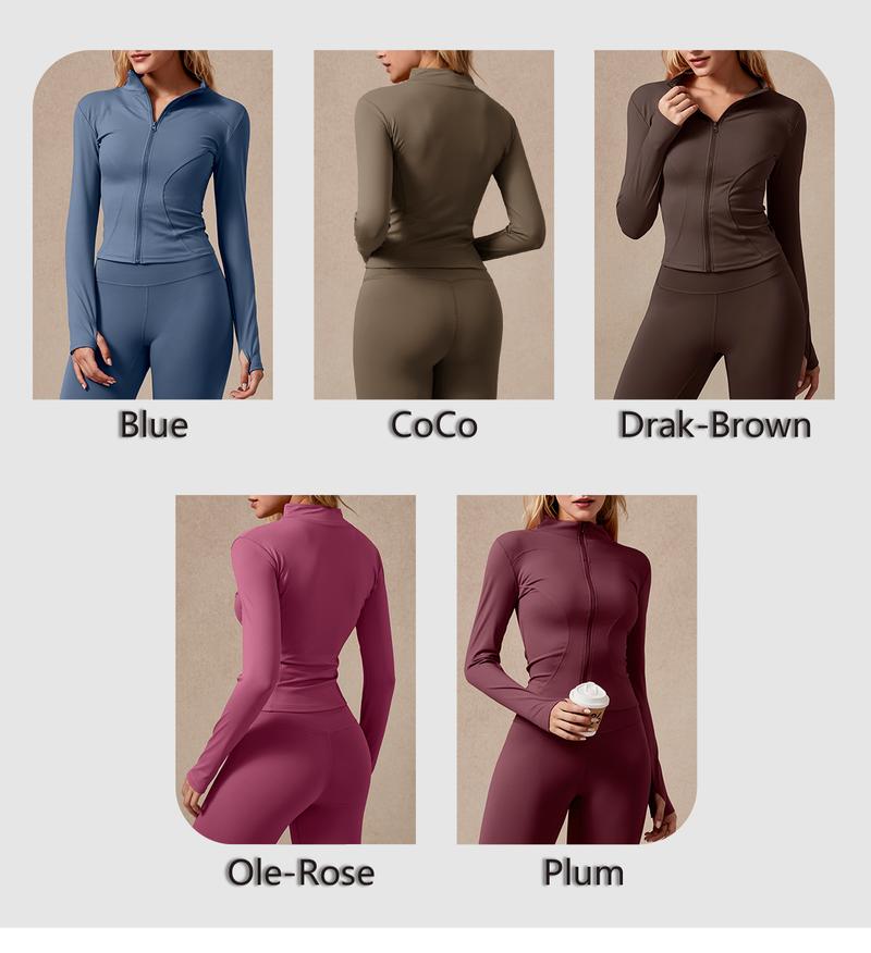 NcmRyu Women's Full Zip Long Sleeved Sports Jacket Slim Fit Quick Dry Stretch Fabric with Thumb Holes for Running Yoga Gym Workout Outfits Activewear
