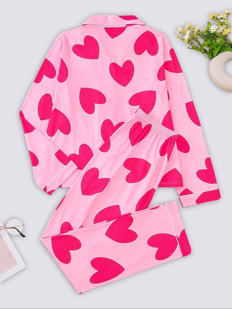 Two-piece Set Women's Bow Print Button Front Pocket Shirt & Elastic Waist Pants Pajama, Casual Comfy Long Sleeve Lapel Neck Top & Trousers Pj Set, Ladies Sleepwear for Spring & Fall Two-piece Set Women's Bow Print Button Front Pocket Shirt & Elastic Waist Pants Pajama, Casual Comfy Long Sleeve Lapel Neck Top & Trousers Pj Set, Ladies Sleepwear for Spring & Fall