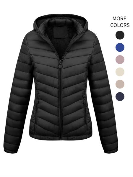 Women's Lightweight Puffer Jacket, Casual Fall & Winter Hooded Coat with Pockets, Warm Daily Commute Outerwear Women's Lightweight Puffer Jacket, Casual Fall & Winter Hooded Coat with Pockets, Warm Daily Commute Outerwear