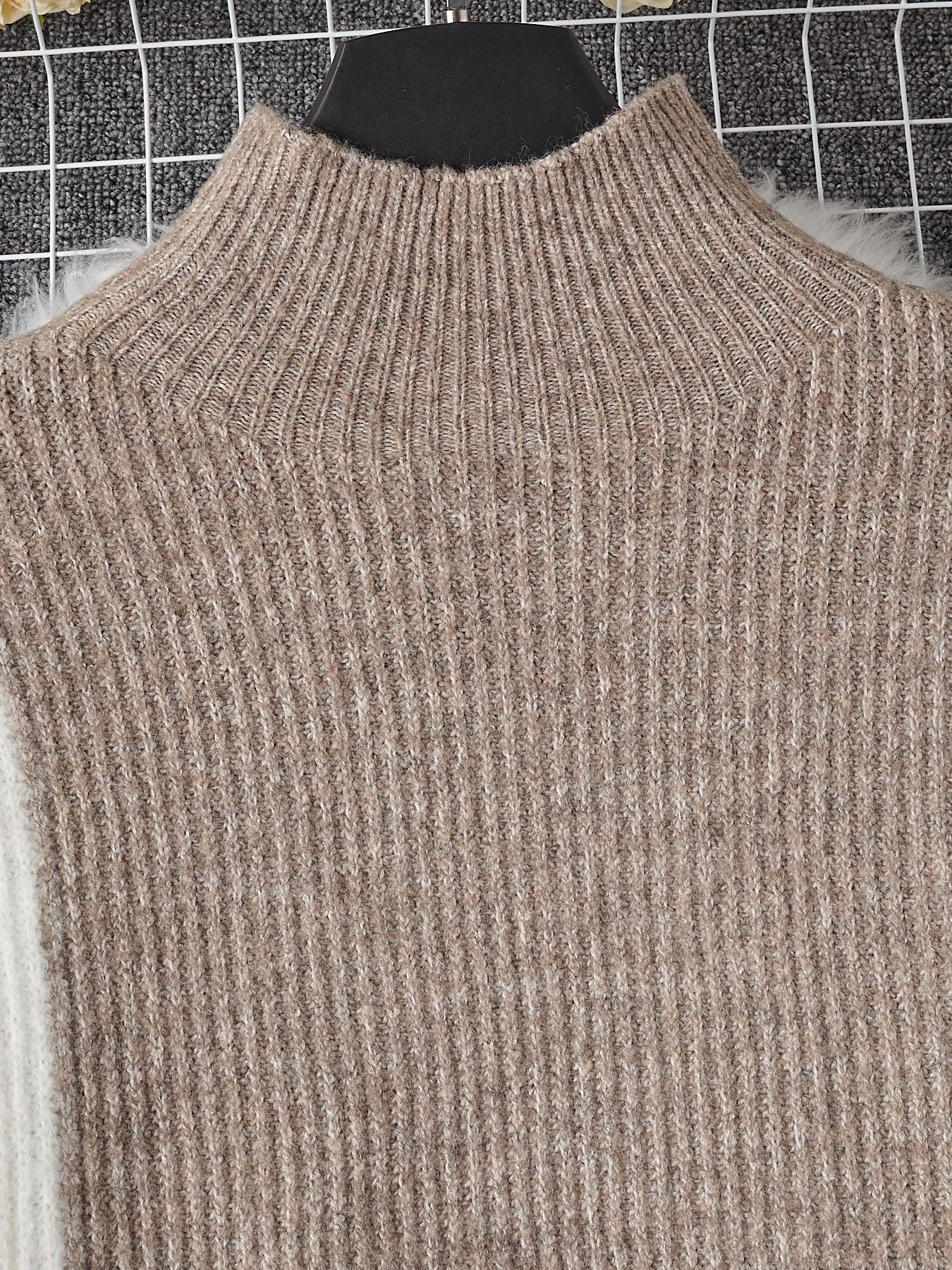 Women's Colorblock Sweater Set, Elegant Mock Neck Knit Top & Elastic Waist Skirt, Casual Fitted Two-Piece for Fall Winter