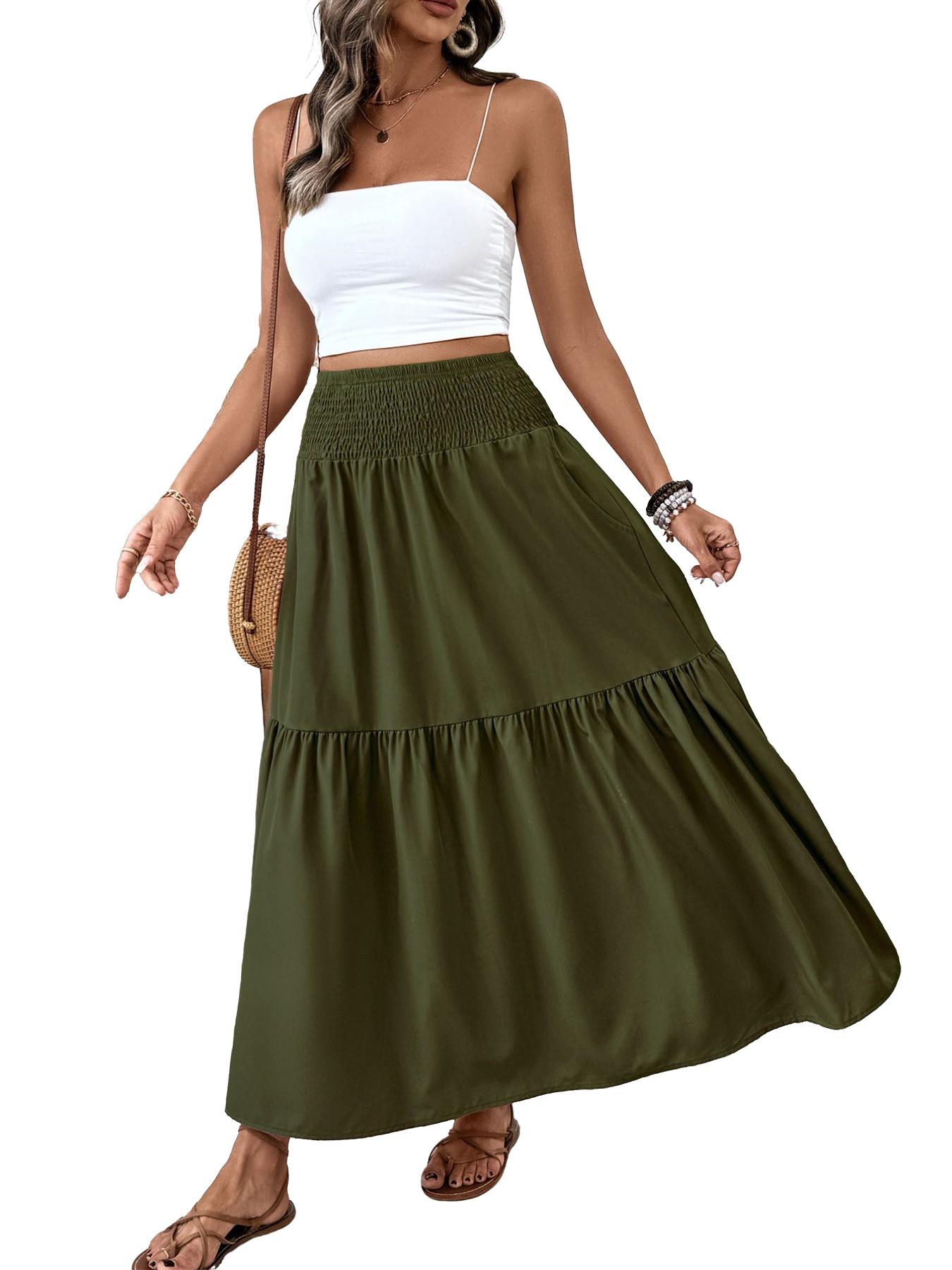 Women's Ditsy Floral Vintage Casual Vacation Layered A-Line Skirt, Elegant Long Skirt for Spring & Fall, All over Print Fitted Style Women's Ditsy Floral Vintage Casual Vacation Layered A-Line Skirt, Elegant Long Skirt for Spring & Fall, All over Print Fitted Style