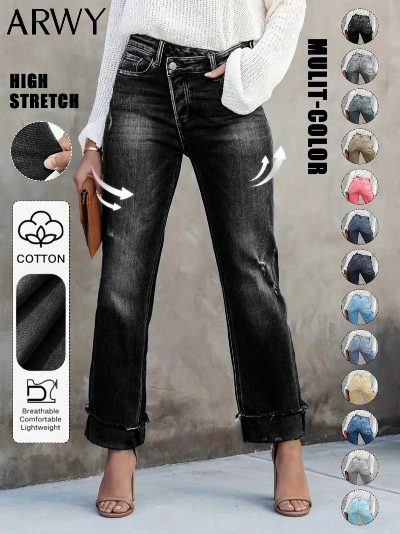 Women's Solid Color Jeans, Casual Comfy Denim Pants for Daily Wear, Ladies Bottoms for All Seasons Women's Solid Color Jeans, Casual Comfy Denim Pants for Daily Wear, Ladies Bottoms for All Seasons