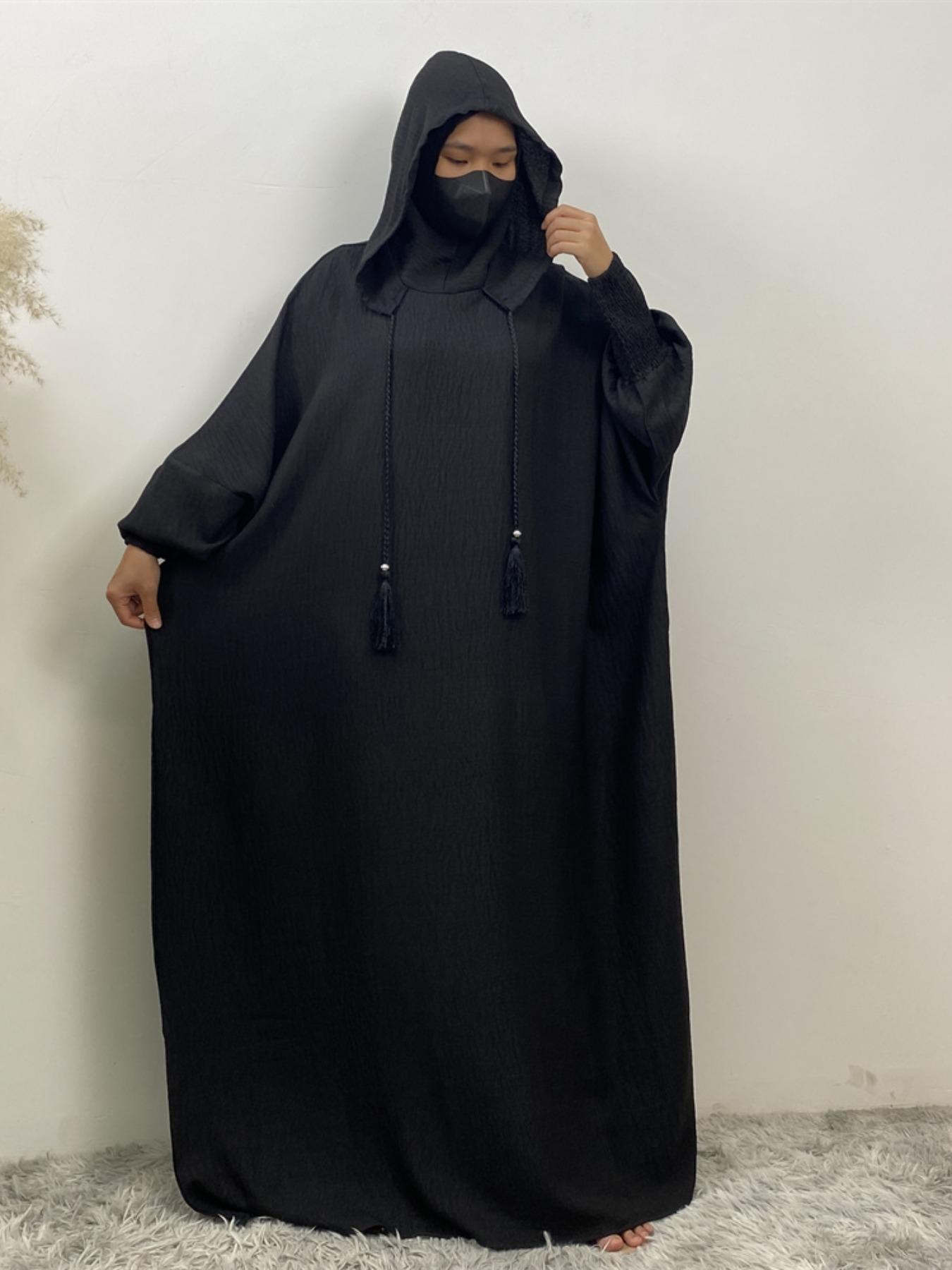 Women's Solid Hooded Dress, Casual Long Sleeve Dress for Fall & Winter, Women's Islamic Clothing for Daily Wear, Modesty Muslim Clothing Women's Solid Hooded Dress, Casual Long Sleeve Dress for Fall & Winter, Women's Islamic Clothing for Daily Wear, Modesty Muslim Clothing