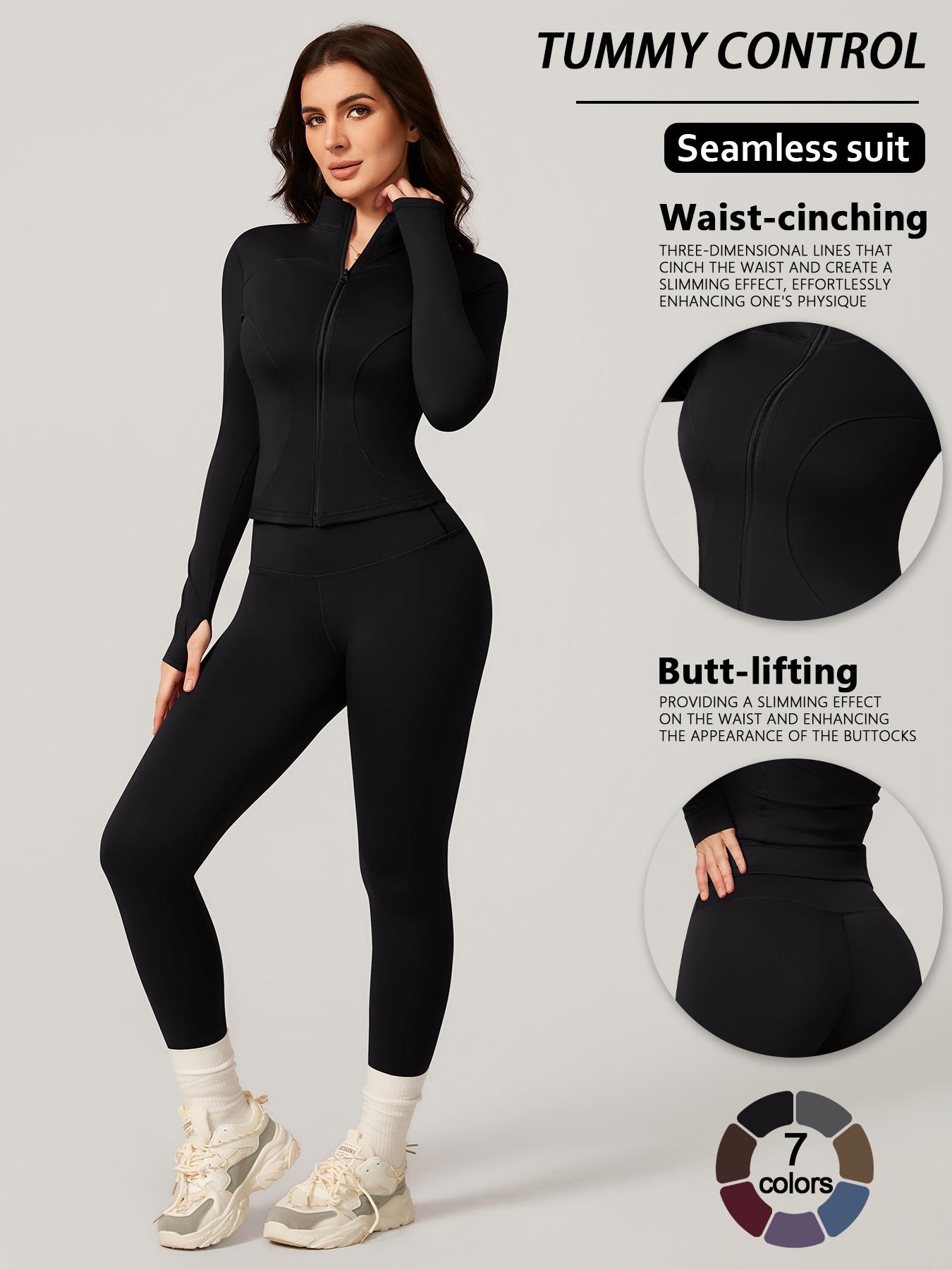 Women's Two-Piece Slim-Fitting Workout Set, Long Sleeve Top and Below-Ankle Sports Pants with Natural Waistline, All-Season Wearable Comfort Tracksuit Set, Stretchy Suit Set, Sportswear Set