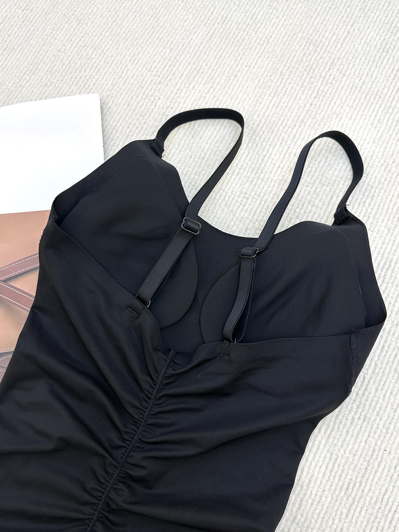 Women's Adjustable Spaghetti Strap Backless Padded Shapewear Bodysuit, Summer Clothes Women, Knitted Solid Ruched Seamless Wireless Basic Bodysuit for Summer, Women's Shapewear for Everyday Wear Women's Adjustable Spaghetti Strap Backless Padded Shapewear Bodysuit, Summer Clothes Women, Knitted Solid Ruched Seamless Wireless Basic Bodysuit for Summer, Women's Shapewear for Everyday Wear