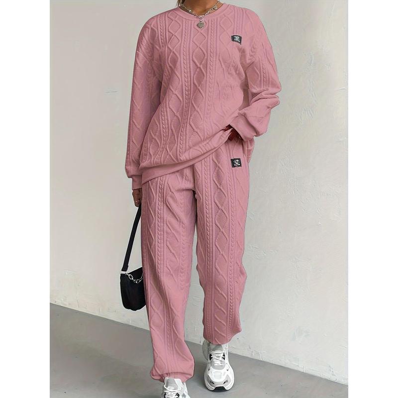2026Women's Cozy Textured Pants Set - Soft Long Sleeve Crew Neck Sweatshirt, Comfortable Jogger Sweatpants Outfit, Casual Wear Daily Life, Suits Chic Womenswear Clothes Polyester2026 2026Women's Cozy Textured Pants Set - Soft Long Sleeve Crew Neck Sweatshirt, Comfortable Jogger Sweatpants Outfit, Casual Wear Daily Life, Suits Chic Womenswear Clothes Polyester2026