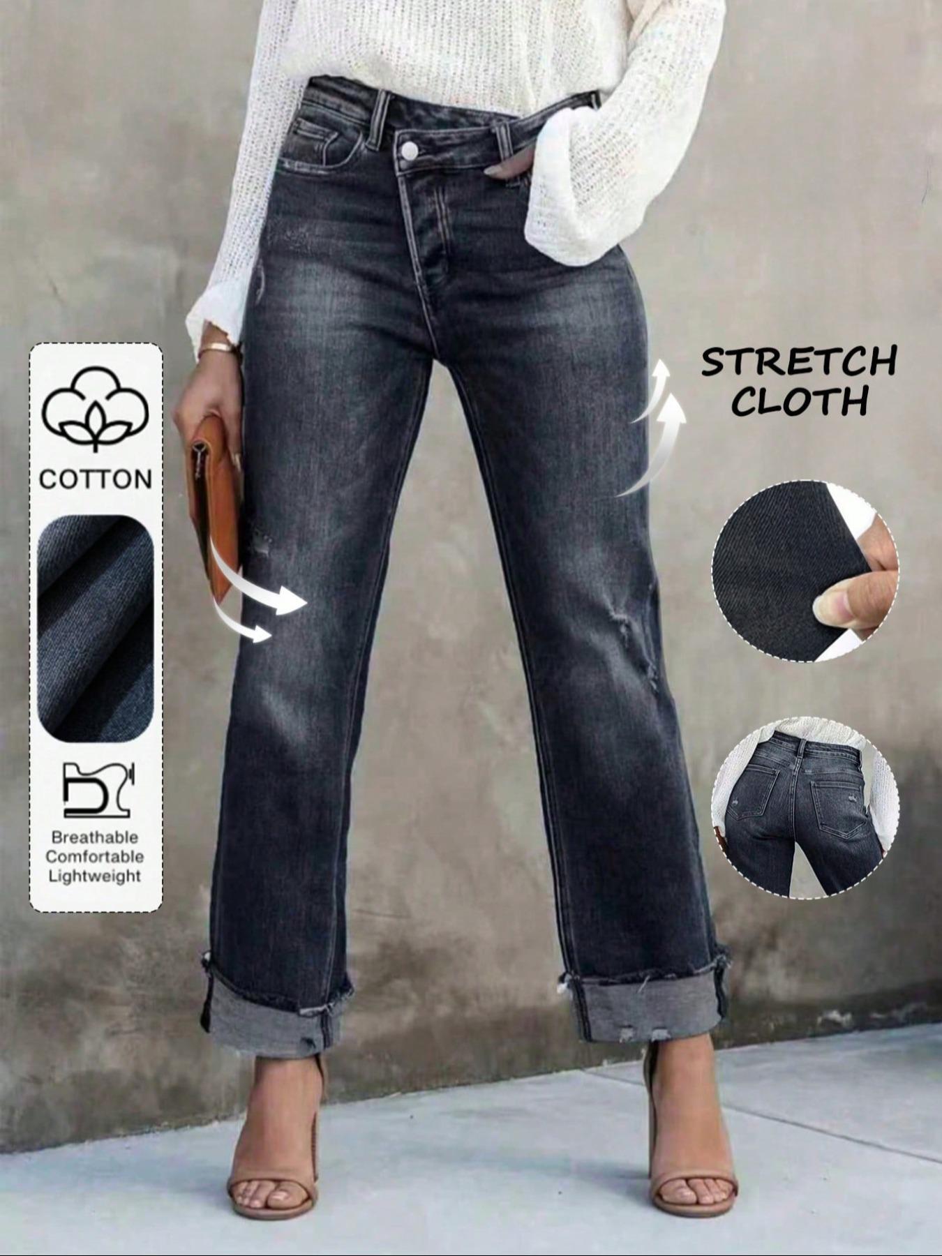 Women's Solid Color Jeans, Casual Comfy Denim Pants for Daily Wear, Ladies Bottoms for All Seasons Women's Solid Color Jeans, Casual Comfy Denim Pants for Daily Wear, Ladies Bottoms for All Seasons