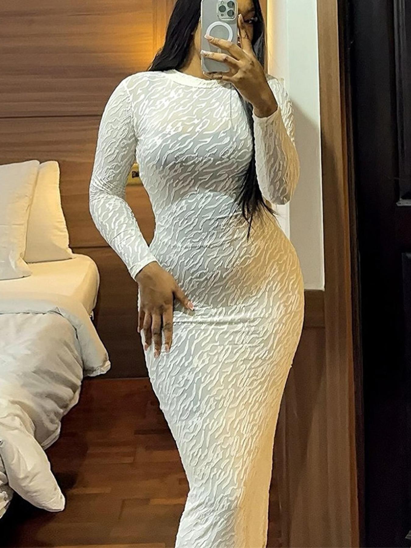Women's Plain Solid Long Sleeve Bodycon Dress, Casual Fashion Mock Neck Maxi Dress for Daily Wear, Ladies Clothes for Spring Women's Plain Solid Long Sleeve Bodycon Dress, Casual Fashion Mock Neck Maxi Dress for Daily Wear, Ladies Clothes for Spring