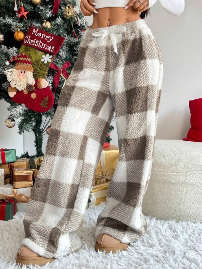 Winter New Vintage Plaid Elastic Straight Loose Thick Warm Casual Pants, Comfortable and Stylish for Cold Weather Wear Winter New Vintage Plaid Elastic Straight Loose Thick Warm Casual Pants, Comfortable and Stylish for Cold Weather Wear