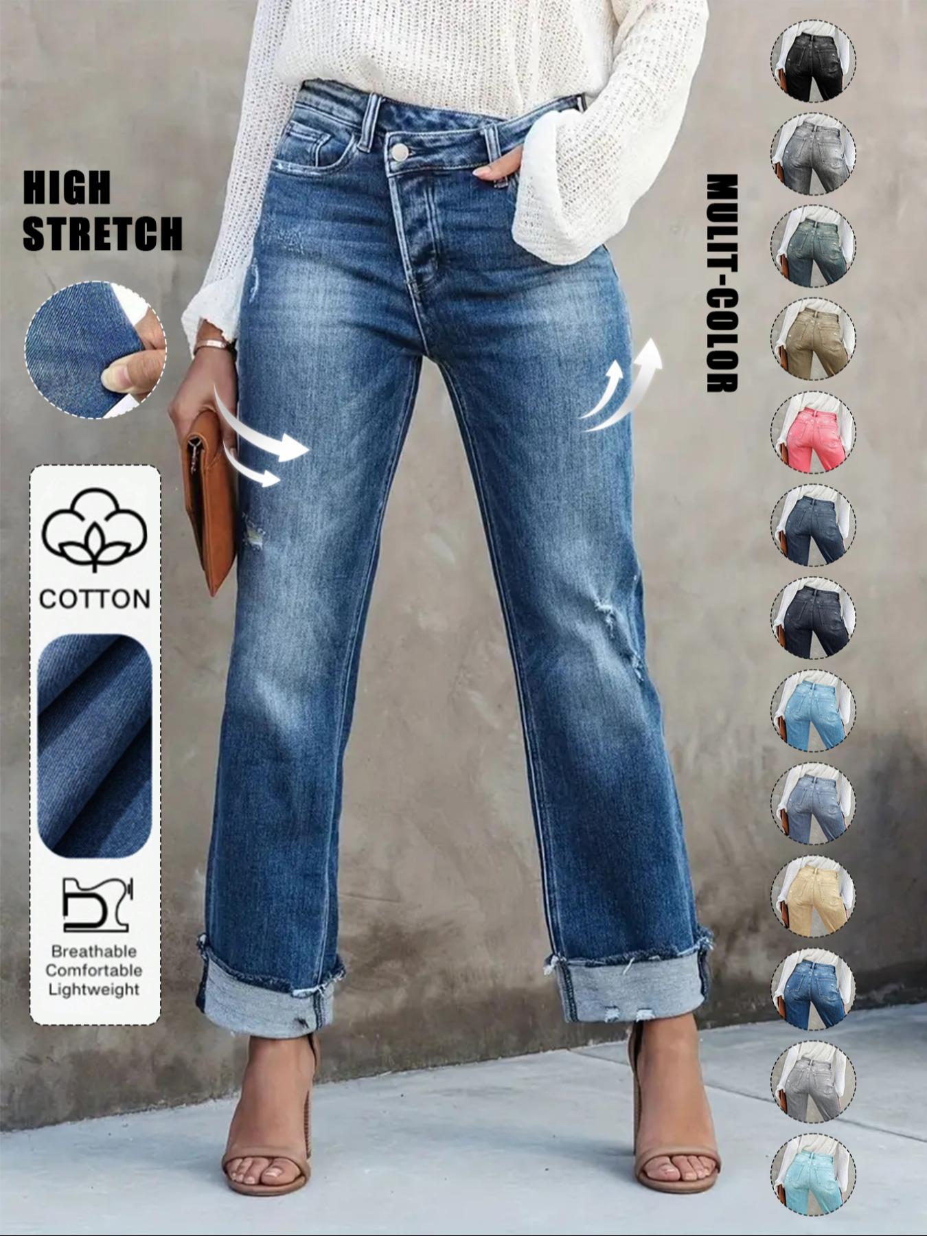 Women's Solid Color Jeans, Casual Comfy Denim Pants for Daily Wear, Ladies Bottoms for All Seasons Women's Solid Color Jeans, Casual Comfy Denim Pants for Daily Wear, Ladies Bottoms for All Seasons