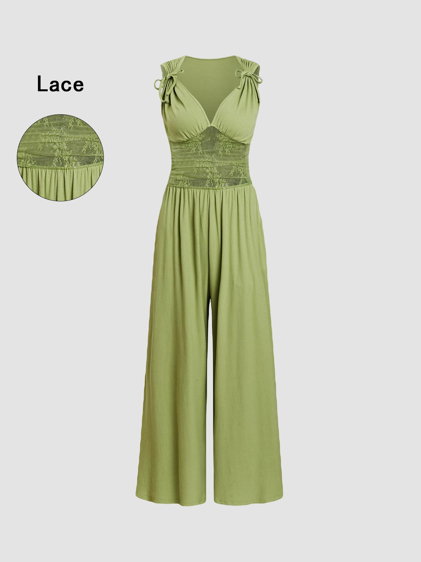 Women's Plain Ruched Deep V Neck Wide Leg Jumpsuit, Sleeveless Ribbed Jumpsuit for Daily Wear, Ladies Clothes for All Seasons, Casual Basic Jumpsuit, Casual Jumpsuits Women's Plain Ruched Deep V Neck Wide Leg Jumpsuit, Sleeveless Ribbed Jumpsuit for Daily Wear, Ladies Clothes for All Seasons, Casual Basic Jumpsuit, Casual Jumpsuits