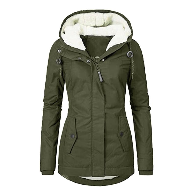 Winter Thickened Cotton Parka with Fleece Lining Hooded Warm Coat Mid-Length Women's Fitted Long Sleeve Outerwear Black Imitation Fur Tops for Casual Basic Minimalist Womenswear Elegance Style - Jackets Winter Thickened Cotton Parka with Fleece Lining Hooded Warm Coat Mid-Length Women's Fitted Long Sleeve Outerwear Black Imitation Fur Tops for Casual Basic Minimalist Womenswear Elegance Style - Jackets