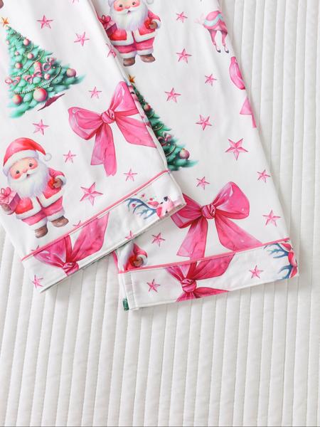 Two-piece Set Women's Christmas Print Button Front Pocket Shirt & Elastic Waist Pants Pyjama, Casual Comfy Long Sleeve Collared Top & Trousers Pyjama Set, Women's Sleepwear for Spring & Fall Two-piece Set Women's Christmas Print Button Front Pocket Shirt & Elastic Waist Pants Pyjama, Casual Comfy Long Sleeve Collared Top & Trousers Pyjama Set, Women's Sleepwear for Spring & Fall