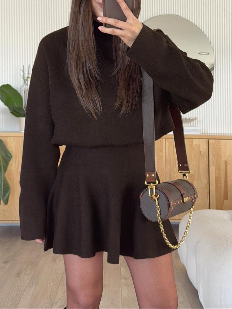 Women's Casual Half-High Neck Long Sleeve Knit Dress, Plain Color Loose-Fitting Sweater Dress, Fall & Winter Fashion Women's Casual Half-High Neck Long Sleeve Knit Dress, Plain Color Loose-Fitting Sweater Dress, Fall & Winter Fashion