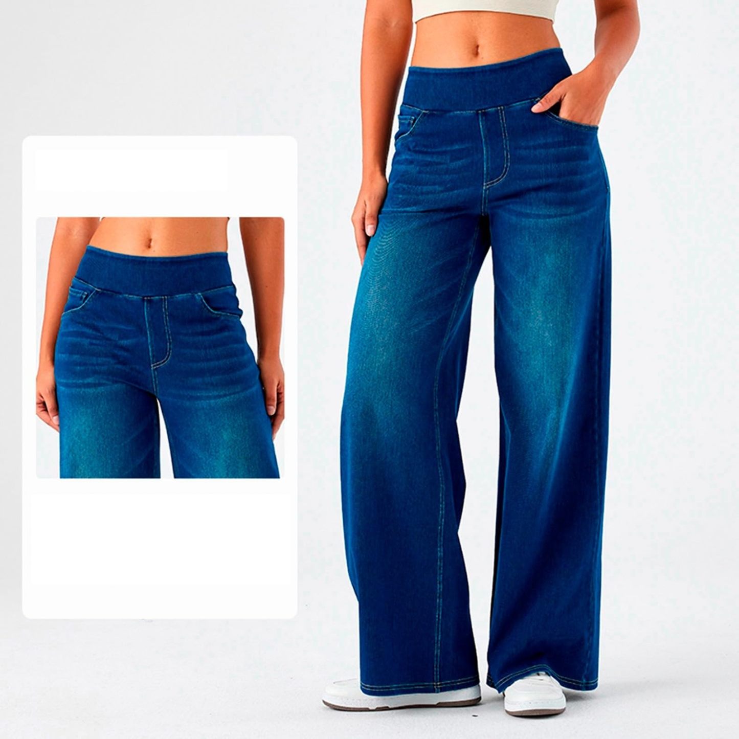 2026🔥 Halara FlexTM High Waisted Multiple Pockets Baggy Wide Leg Washed Stretchy Knit Casual Jeans