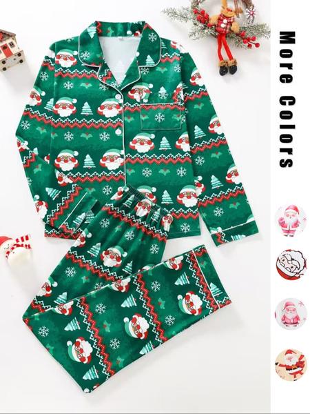 Two-piece Set Women's Christmas Print Button Front Pocket Shirt & Elastic Waist Pants Pyjama, Casual Comfy Long Sleeve Collared Top & Trousers Pyjama Set, Women's Sleepwear for Spring & Fall Two-piece Set Women's Christmas Print Button Front Pocket Shirt & Elastic Waist Pants Pyjama, Casual Comfy Long Sleeve Collared Top & Trousers Pyjama Set, Women's Sleepwear for Spring & Fall