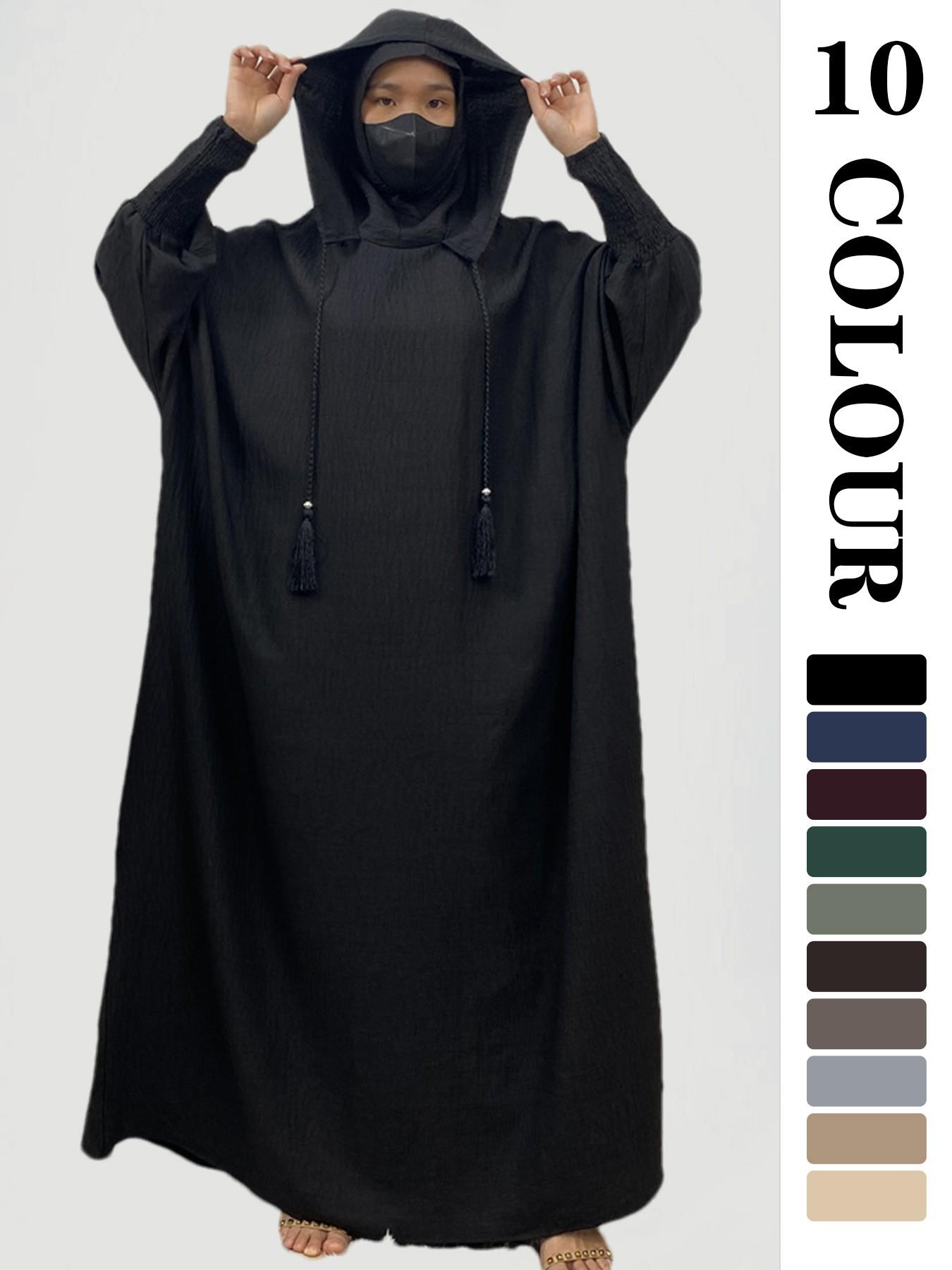 Women's Solid Hooded Dress, Casual Long Sleeve Dress for Fall & Winter, Women's Islamic Clothing for Daily Wear, Modesty Muslim Clothing Women's Solid Hooded Dress, Casual Long Sleeve Dress for Fall & Winter, Women's Islamic Clothing for Daily Wear, Modesty Muslim Clothing