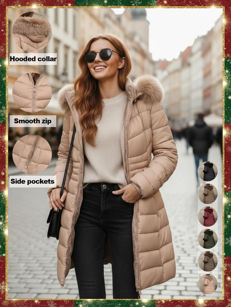 Women's Casual Hooded Waterproof Cotton Jacket, Lightweight Down Coat with Pockets, Loose Fit Thick Fabric for Fall & Winter