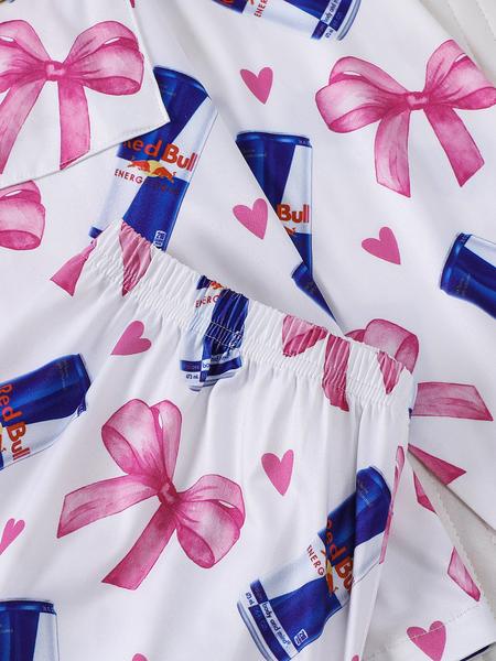 women's 2-piece set with bow and heart design, long sleeve top, long pants with small pockets, comfortable, Soft-Touch Fabric, elastic waistband, suitable for all seasons, casual loungewear, pajamas women's 2-piece set with bow and heart design, long sleeve top, long pants with small pockets, comfortable, Soft-Touch Fabric, elastic waistband, suitable for all seasons, casual loungewear, pajamas