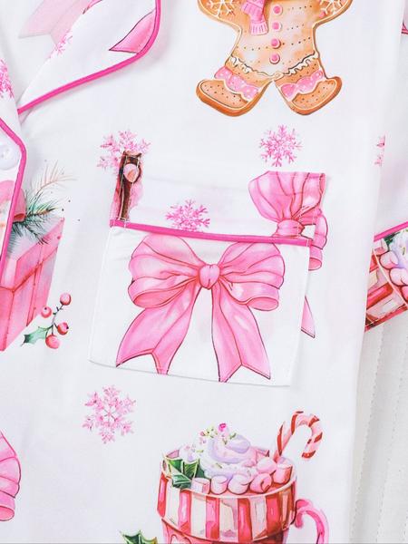 【christmas】Women's Christmas Pajama Set, Santa Cookie Print, Short Sleeve Button-up Top & Elastic Shorts, Casual All-season Sleepwear, Christmas Pyjamas, Loungewear 【christmas】Women's Christmas Pajama Set, Santa Cookie Print, Short Sleeve Button-up Top & Elastic Shorts, Casual All-season Sleepwear, Christmas Pyjamas, Loungewear
