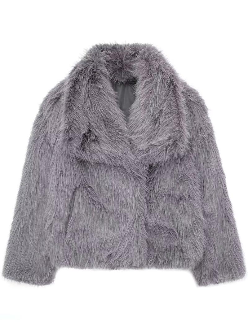 Women's Solid Color Faux Fur Fuzzy Jacket, Casual Long Sleeve Collared Fuzzy Coat for Fall & Winter, Women's Clothing for Daily Wear, Cute Tops Women's Solid Color Faux Fur Fuzzy Jacket, Casual Long Sleeve Collared Fuzzy Coat for Fall & Winter, Women's Clothing for Daily Wear, Cute Tops